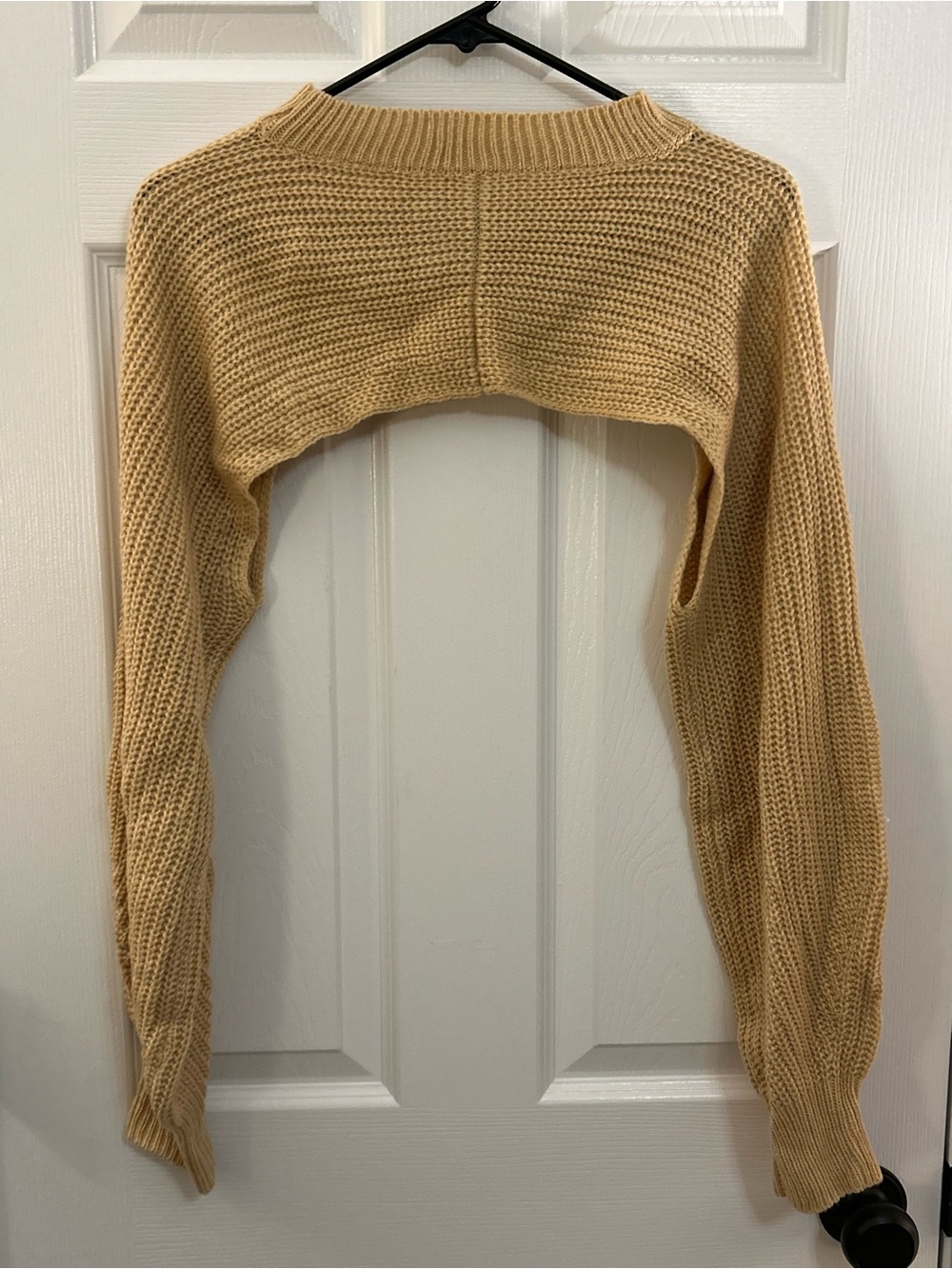 Women’s Beige Chunky Knit Long Sleeve Shrug Bolero Sweater